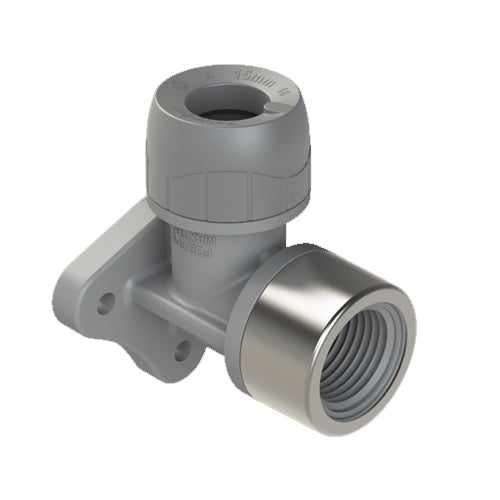 PolyPlumb Enhanced Wall Plate Elbow (Plastic) - 22mm x 1/2" - Grey - PB532212