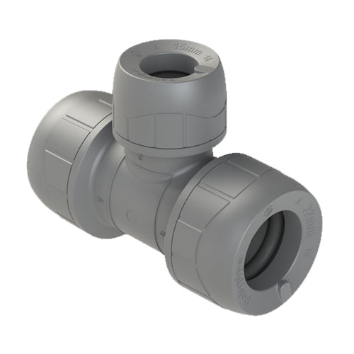 PolyPlumb Enhanced Reducing Tee - Branch - 22mm x 22mm x 15mm - Grey - PB1122