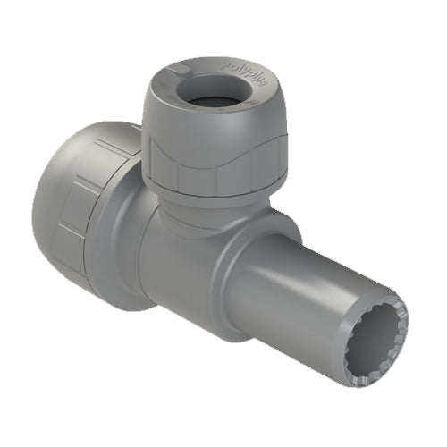 PolyPlumb Enhanced Reducing Spigot Tee - Branch - 15mm x 15mm x 10mm - Grey - PB1215