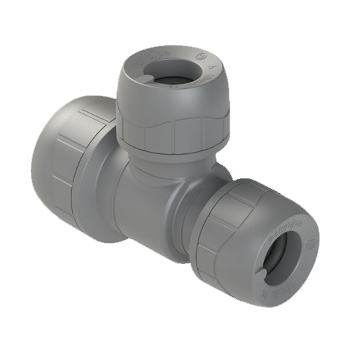 PolyPlumb Enhanced Reducing Tee - Branch & One End - 28mm x 22mm x 22mm - Grey - PB1528