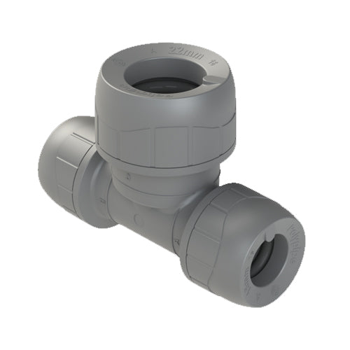 PolyPlumb Enhanced Reducing Tee - Both Ends - 15mm x 15mm x 22mm - Grey - PB1622
