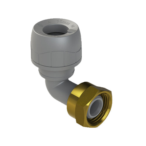 PolyPlumb Enhanced Bent Tap Connector (Brass) - 15mm x 1/2" - Grey - PB1715