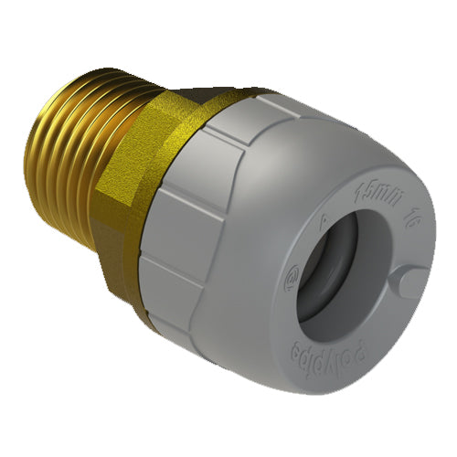 PolyPlumb Enhanced Male Adaptor BSP - 10mm x 3/8" - Grey - PB431038