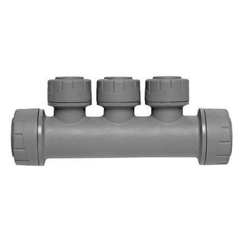 PolyPlumb Enhanced Manifold - 3 Port (Socket/Socket) Single Sided - 22mm x 15mm - Grey - PB7322153