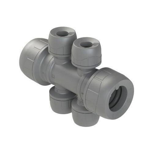 PolyPlumb Enhanced Manifold - 4 Port (Socket/Socket) Double Sided - 22mm x 10mm - Grey - PB4822