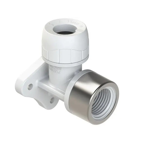 PolyPlumb Enhanced Wall Plate Elbow (Plastic) - 22mm x 3/4" - White - PB532212EW