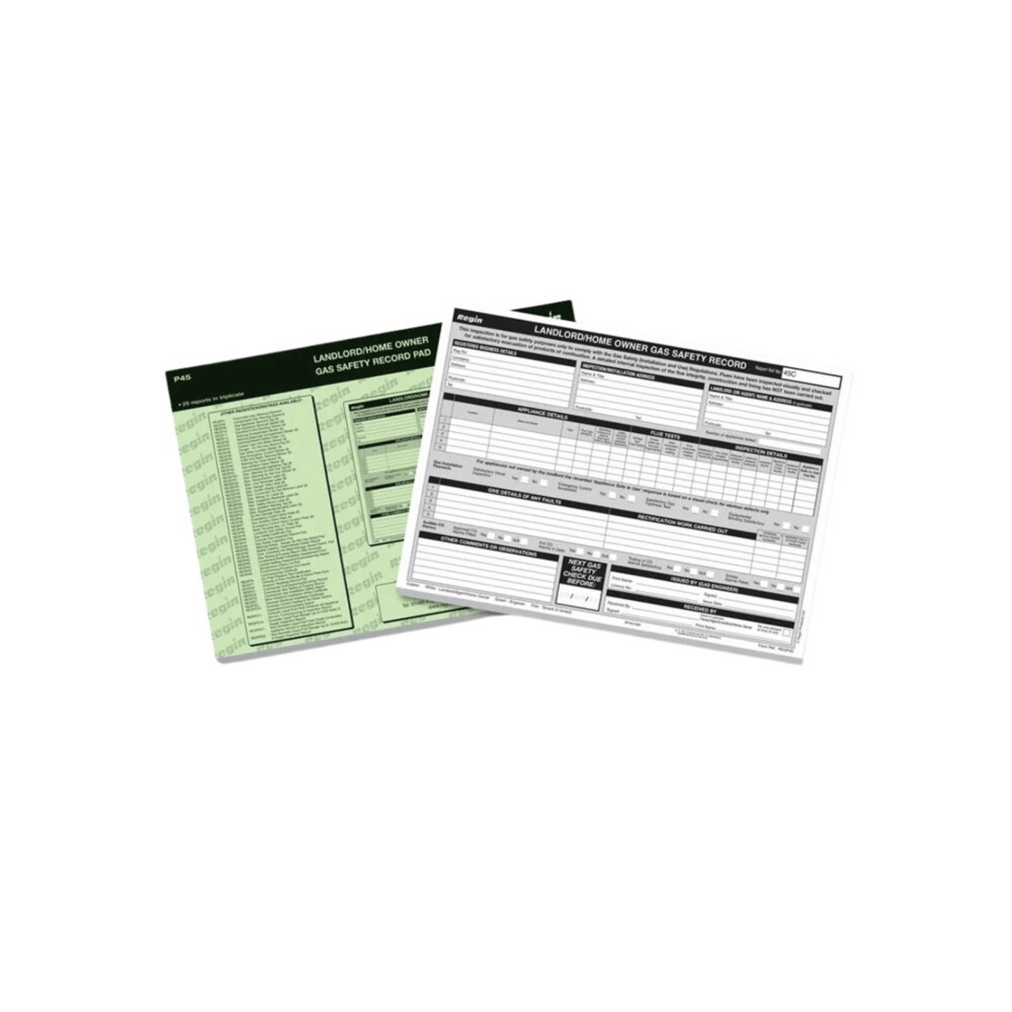 Regin Landlords Gas Safety Record Pad - REGP45