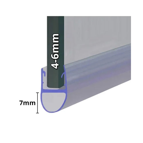 Shower Seal Shower/Bath Seal - 4-6mm Glass x 7mm Drop - 1m