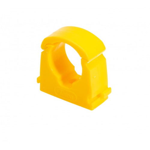 Talon Plastic Pipe Clip Hinged Single - 28mm - Yellow (Gas) (Bag of 20) - TS28GAS/20