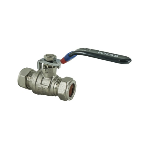 DZR - Lever Ball Valve - Full Bore - Black Handle with Blue & Red Bands - 22mm - WRAS Approved