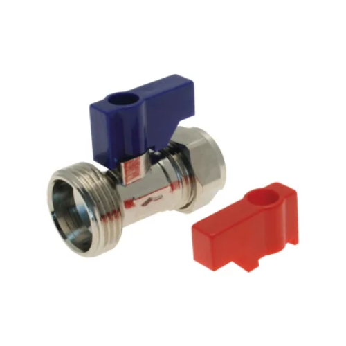 Brass Chrome Plated - Straight Washing Machine Valve - 15mm x 3/4" - WRAS Approved