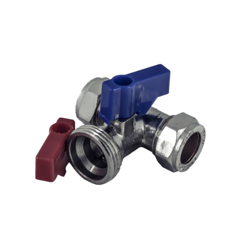 Brass Chrome Plated - Tee Washing Machine Valve - 15mm x 15mm x 3/4" - WRAS Approved