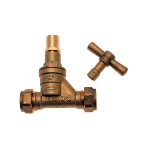 DZR Brass - Lockshield Stopcock with Key - 22mm