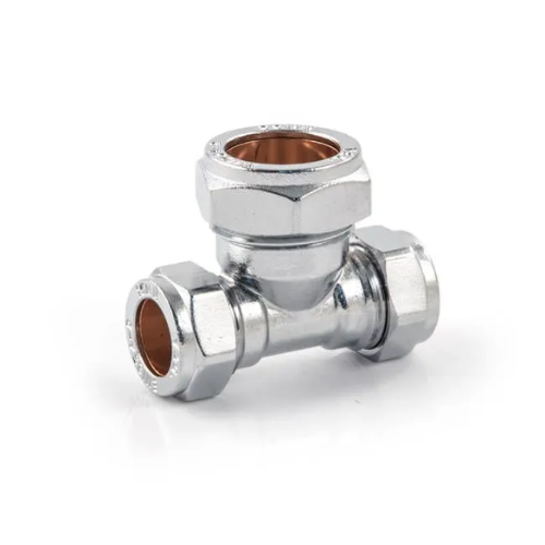 Chrome Plated Compression - Both Ends Reducing Tee - 15mm x 15mm x 22mm