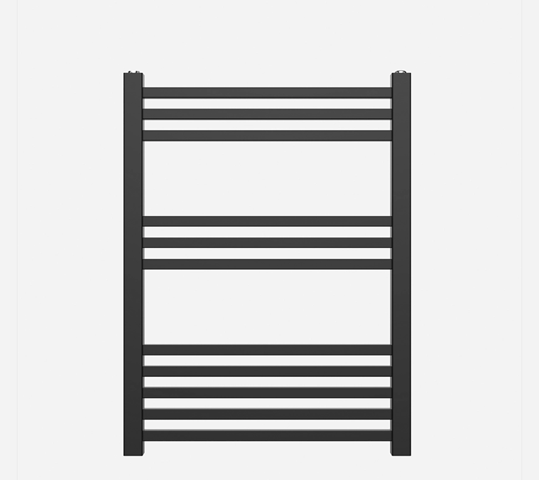 Flat Square Towel Radiator - 800mm x 600mm - Matt Black - 391360