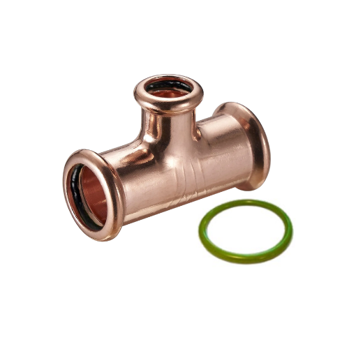 M-Press Fittings - Copper FKM for Solar, High Temp, Compressed Air & Industrial Heating - M-Profile - Press Fit - Branch Reducing Tee - 76mm x 76mm x 28mm