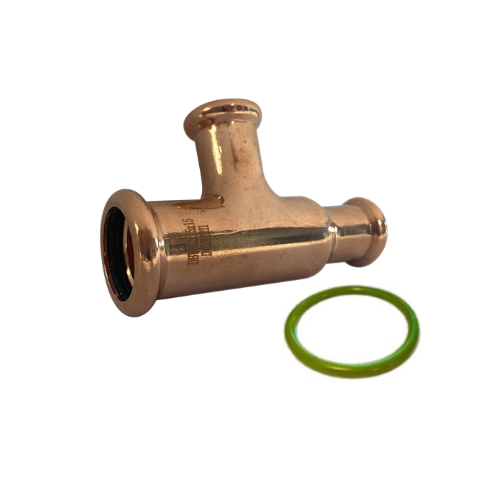 M-Press Fittings - Copper FKM for Solar, High Temp, Compressed Air & Industrial Heating - M-Profile - Press Fit - Branch & End Reducing Tee - 28mm x 22mm x 22mm
