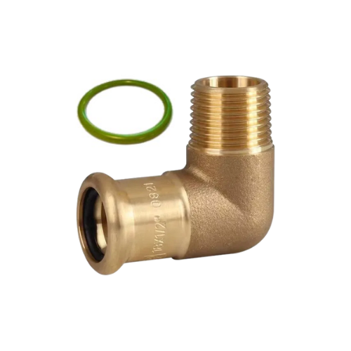 M-Press Fittings - Copper FKM for Solar, High Temp, Compressed Air & Industrial Heating - M-Profile - Press Fit - Male Iron Elbow - 15mm x 1/2"