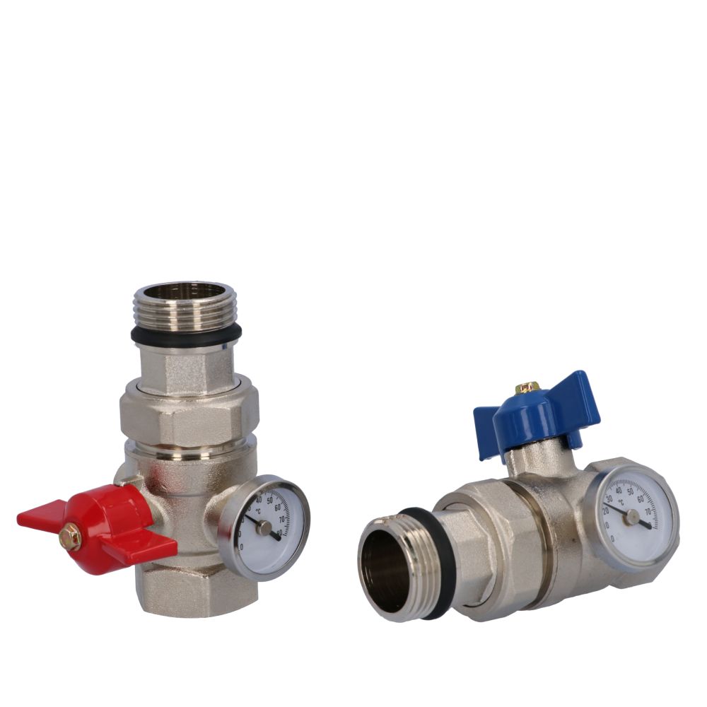 NovaTherm Manifold Ball Valve Set with Temperature Gauge - 1" - NM-TGBVx2