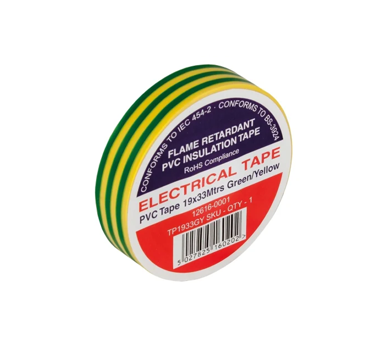 PVC Insulation Tape - Yellow/Green 19mm x 33m (Earth)