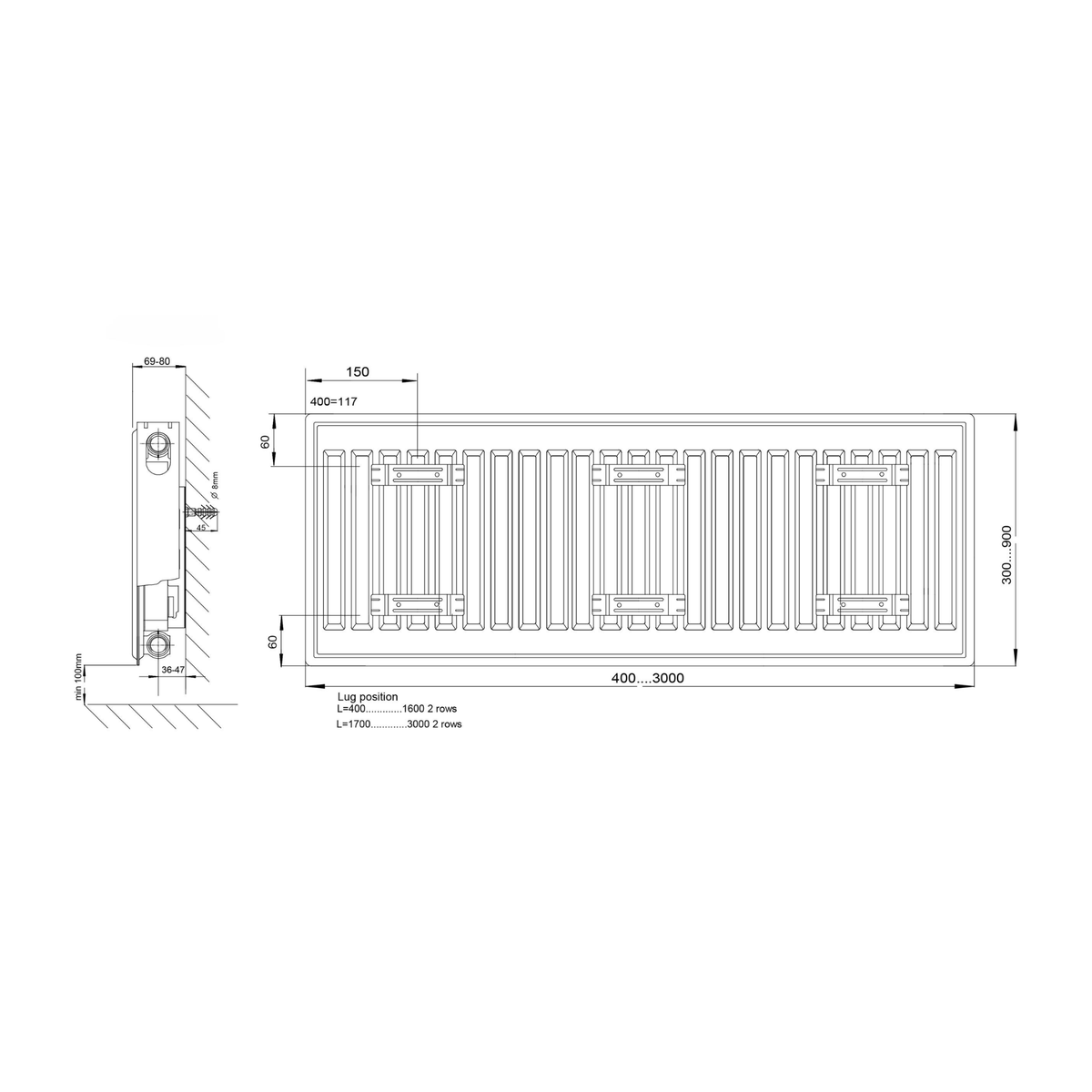 Revive2 Compact Radiator - Single Panel K1 - 600mm x 2000mm