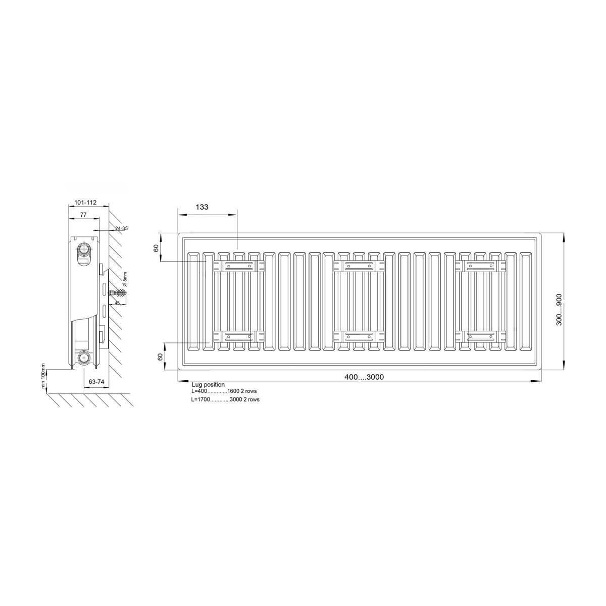 Revive2 Compact Radiator - Double Panel P+ - 500mm x 2000mm
