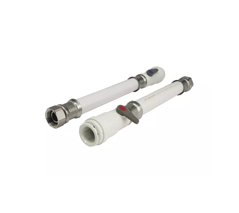 Speedfit x Union Nut - White Flexible Tap Connector with Lever Service Valve (Pair) - 15mm x 1/2" x 300mm - WFLX37-H