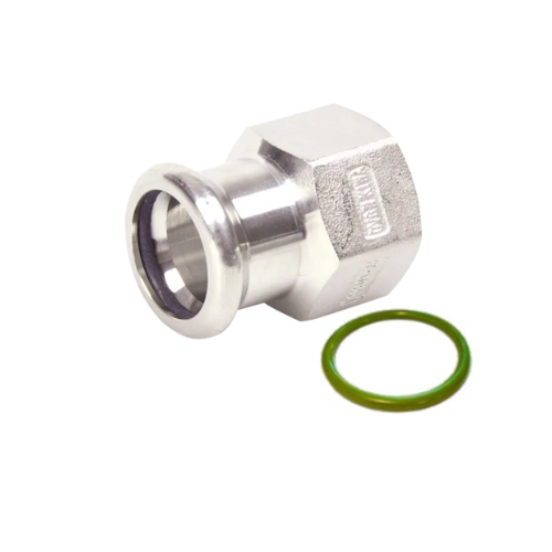 M-Press Fittings - Stainless Steel 316 FKM for Solar, High Temp, Compressed Air & Industrial Heating - M-Profile - Press Fit - Female Iron Coupling - 22mm x 1/2"