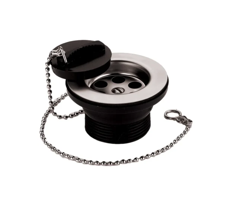 Peerless Centre Screw Fixing Basin Waste with Poly Plug (with Chain) - Slotted - 1 1/4" - Chrome - 201842