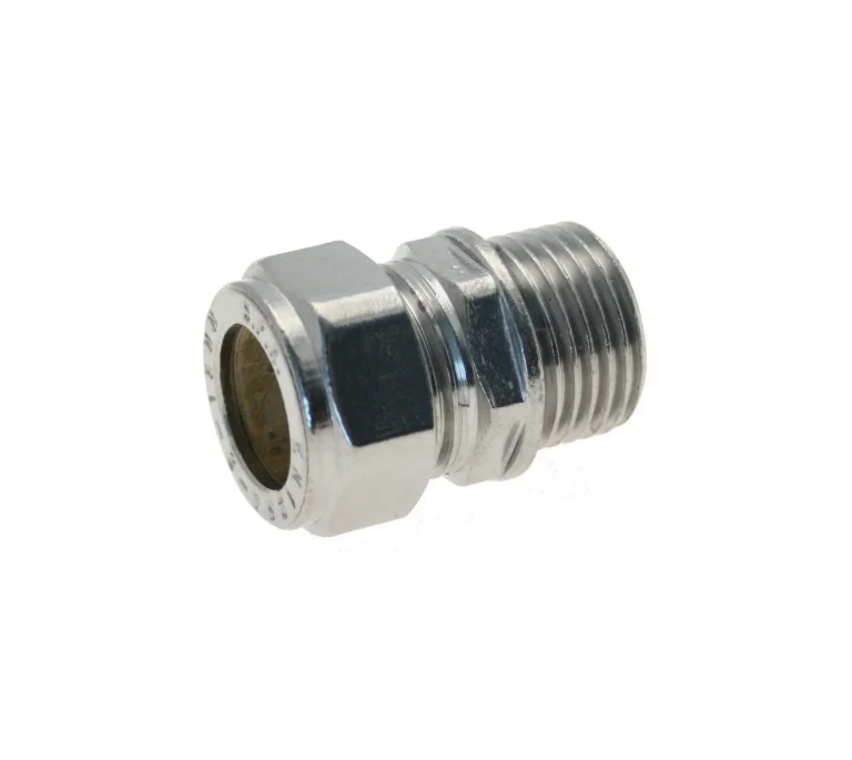 Chrome Plated Compression Male Iron Coupler - 15mm x 3/4"