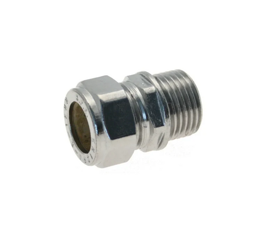 Chrome Plated Compression Male Iron Coupler - 15mm x 1/2"