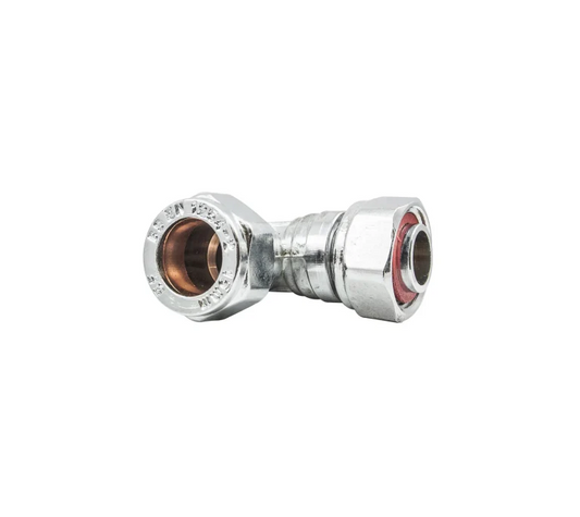 Chrome Plated Compression Bent Tap Connector - 15mm x 1/2"