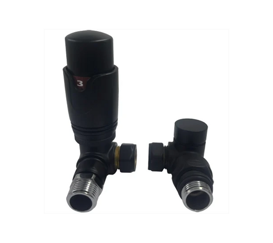 TRV & Lockshield Set - 15mm Corner - Matt Black