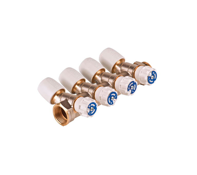 Hep2O Manifold Valved (Plated Brass) - 15mm x 3/4" 4-Port - HX94T/15W