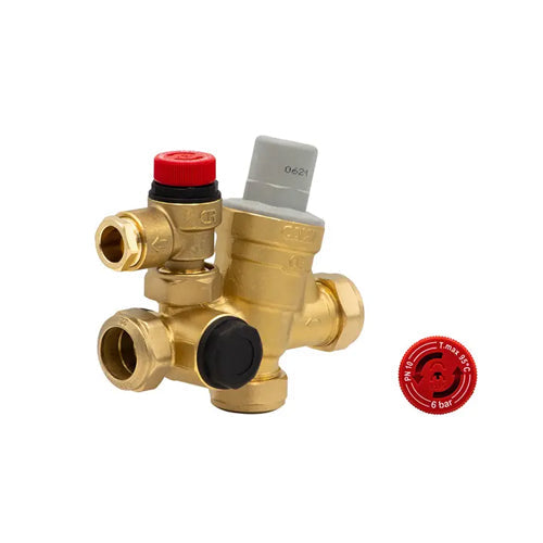 Altecnic Caleffi 1 Piece Multibloc Control Inlet Valve - 3.5 & 6 Bar - 22mm - 533003CST