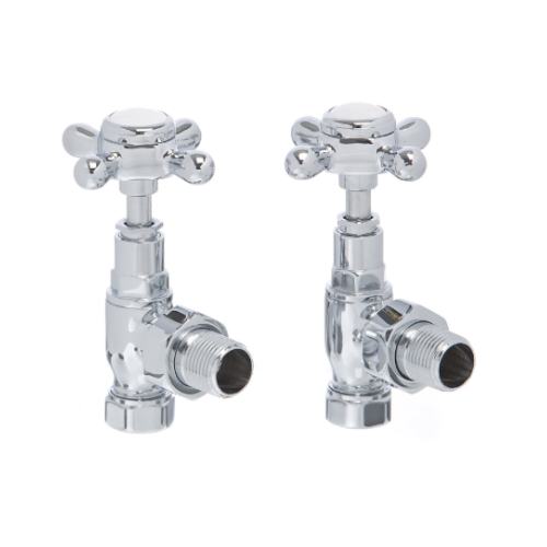 Altecnic Decorative Polished Radiator Valve Traditional Cross Head (Pair) - Angled - 15mm x 1/2" - YU-JQAL028LC