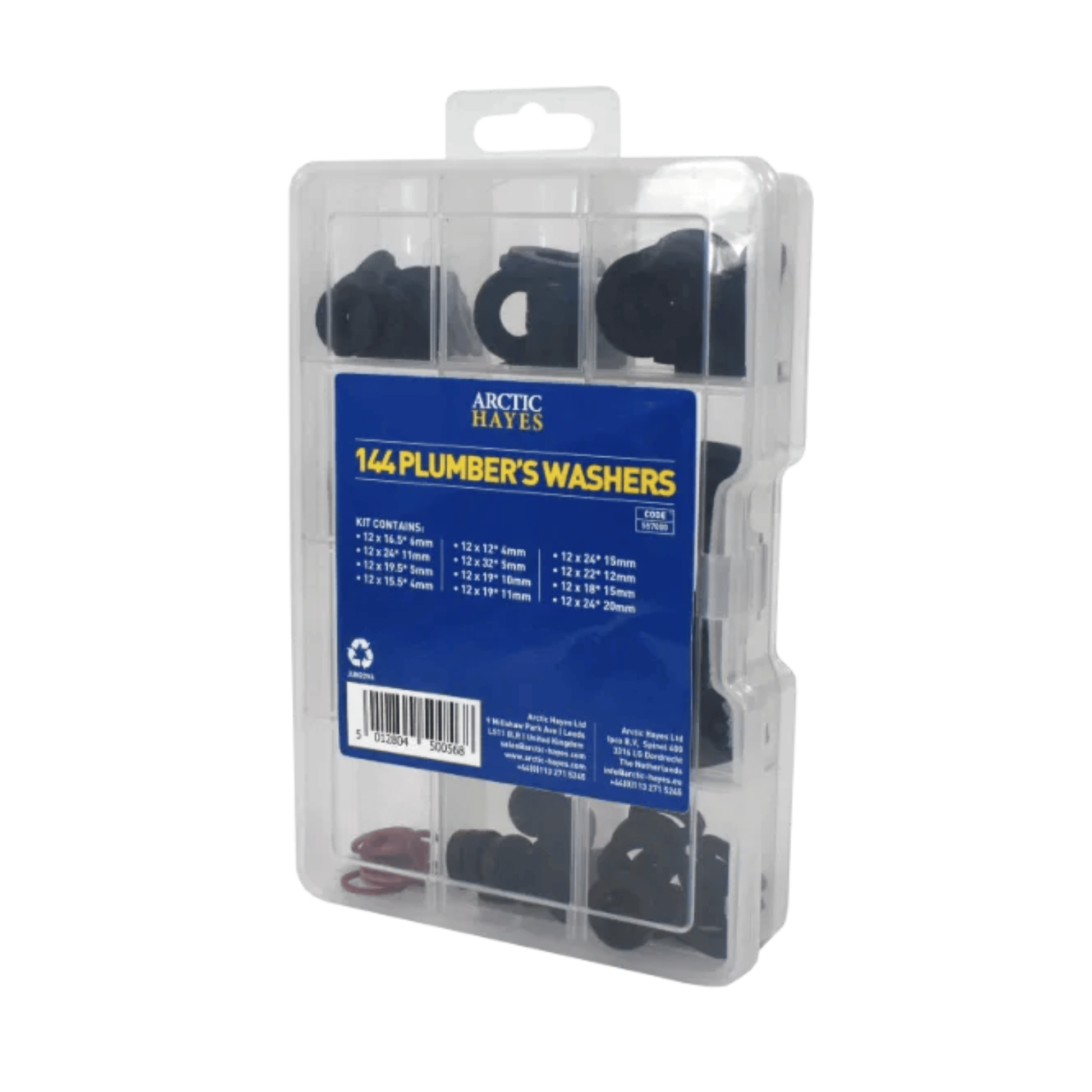 Arctic Hayes Popular Plumbers Washer Kit in a Handy Reusable Storage Box - 144 Pieces - A557000