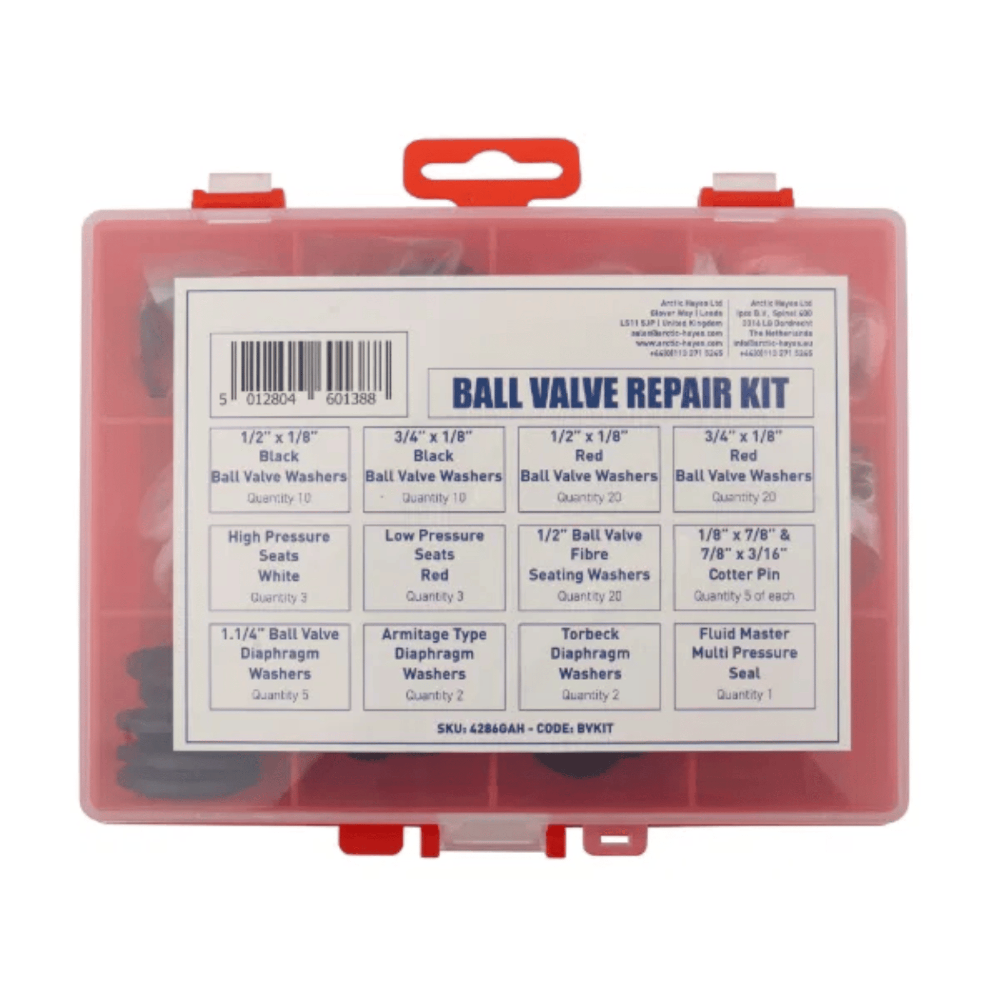 Arctic Hayes Ball Valve Washer Kit in a Handy Reusable Storage Box - 106 Pieces - BVKIT