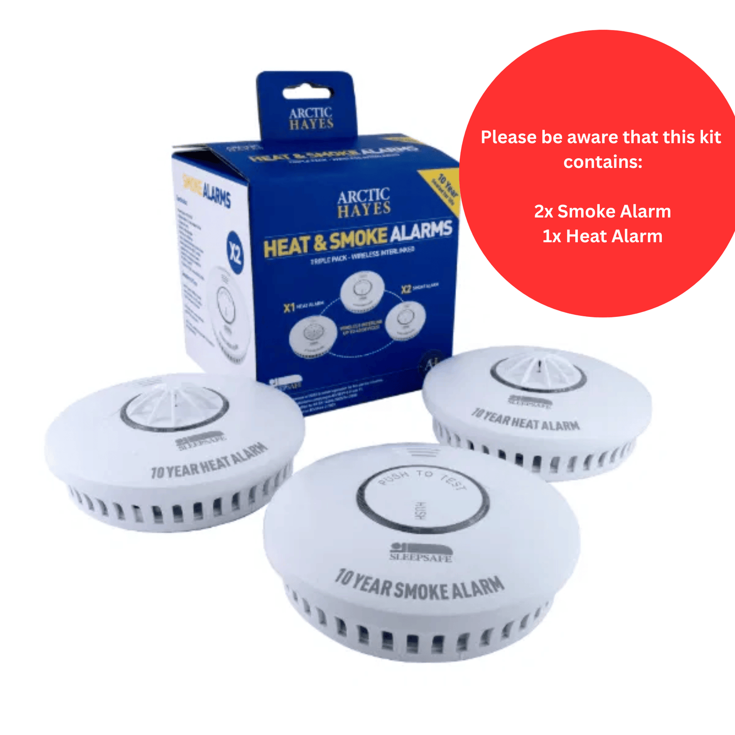 Arctic Hayes Wireless Interlinked Smoke & Heat Alarm Triple Pack - SMHT3PK