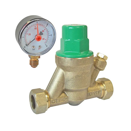 Crown Water Heater Kit B with 15mm Pressure Reducing Valve & Pressure Gauge - KITB