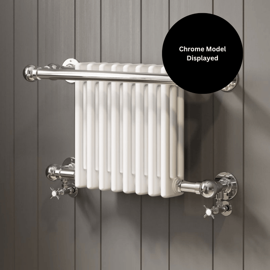 DQ Ashill Wall Mounted Towel Rail - 505mm x 837mm - Un-lacquered Polished Brass with White (RAL 9016) Insert - ASHILL-3W-PBU