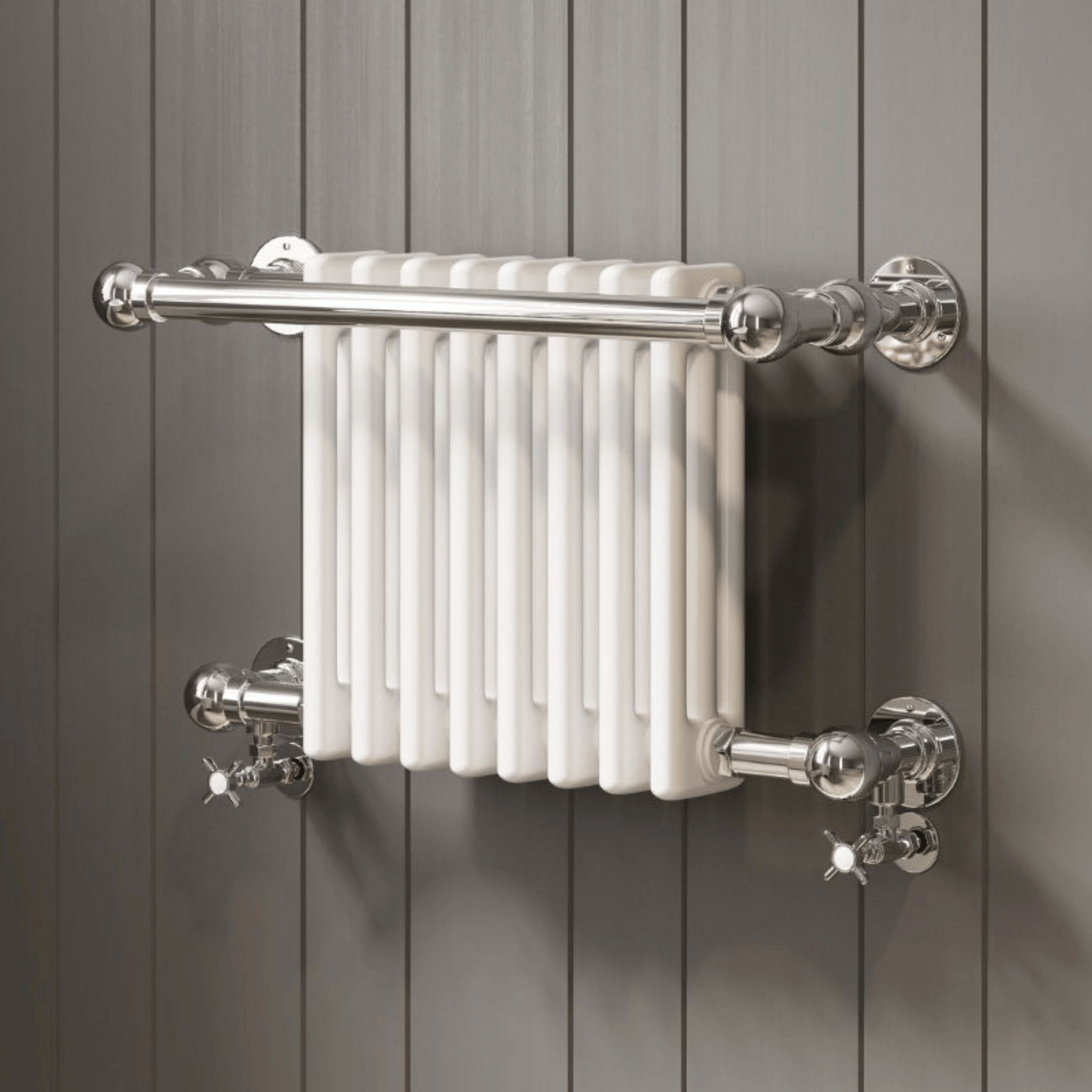 DQ Ashill Wall Mounted Towel Rail - 505mm x 685mm - Chrome with White (RAL 9016) Insert - ASHILL-2W-CP