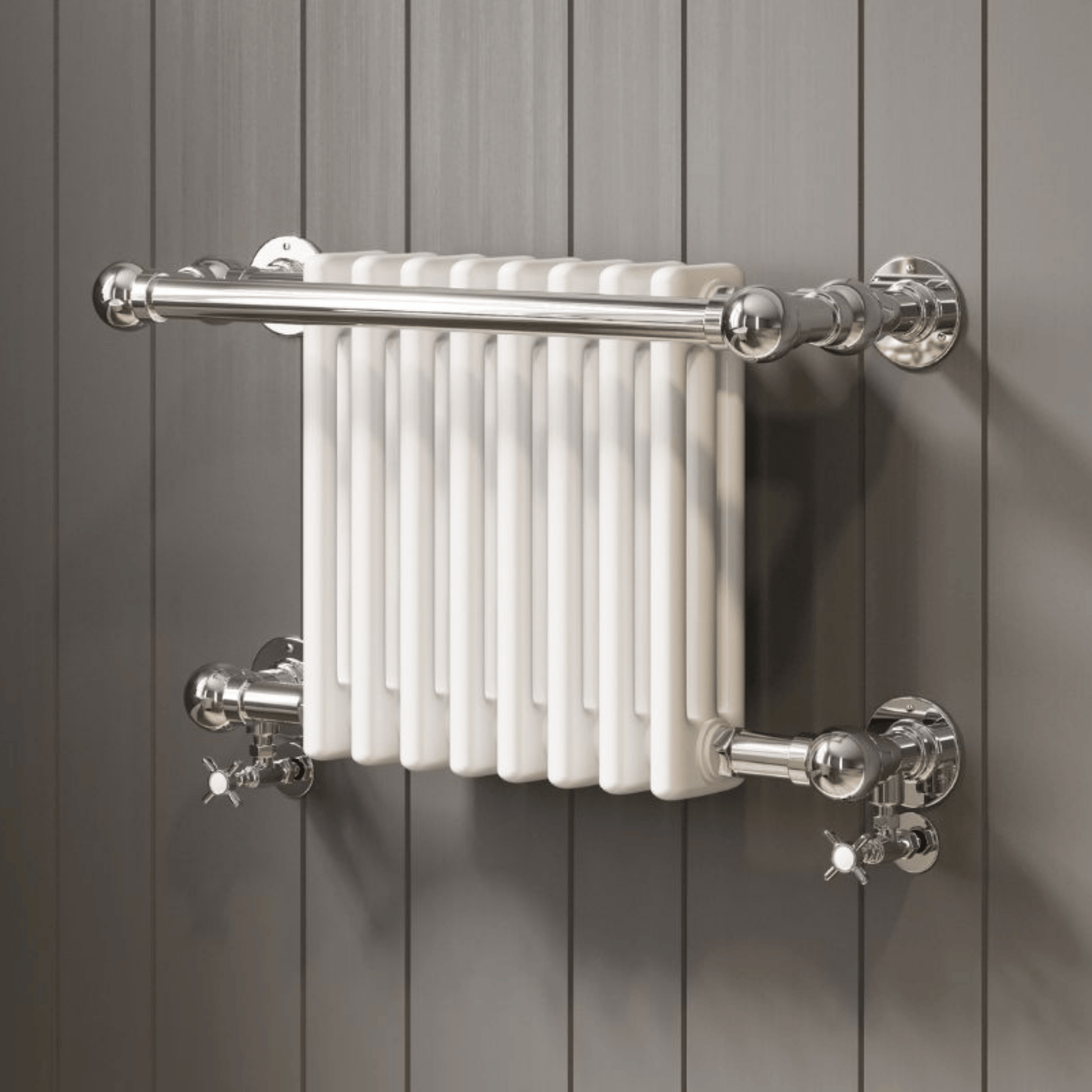 DQ Ashill Wall Mounted Towel Rail - 505mm x 500mm - Chrome with White (RAL 9016) Insert - ASHILL-1W-CP