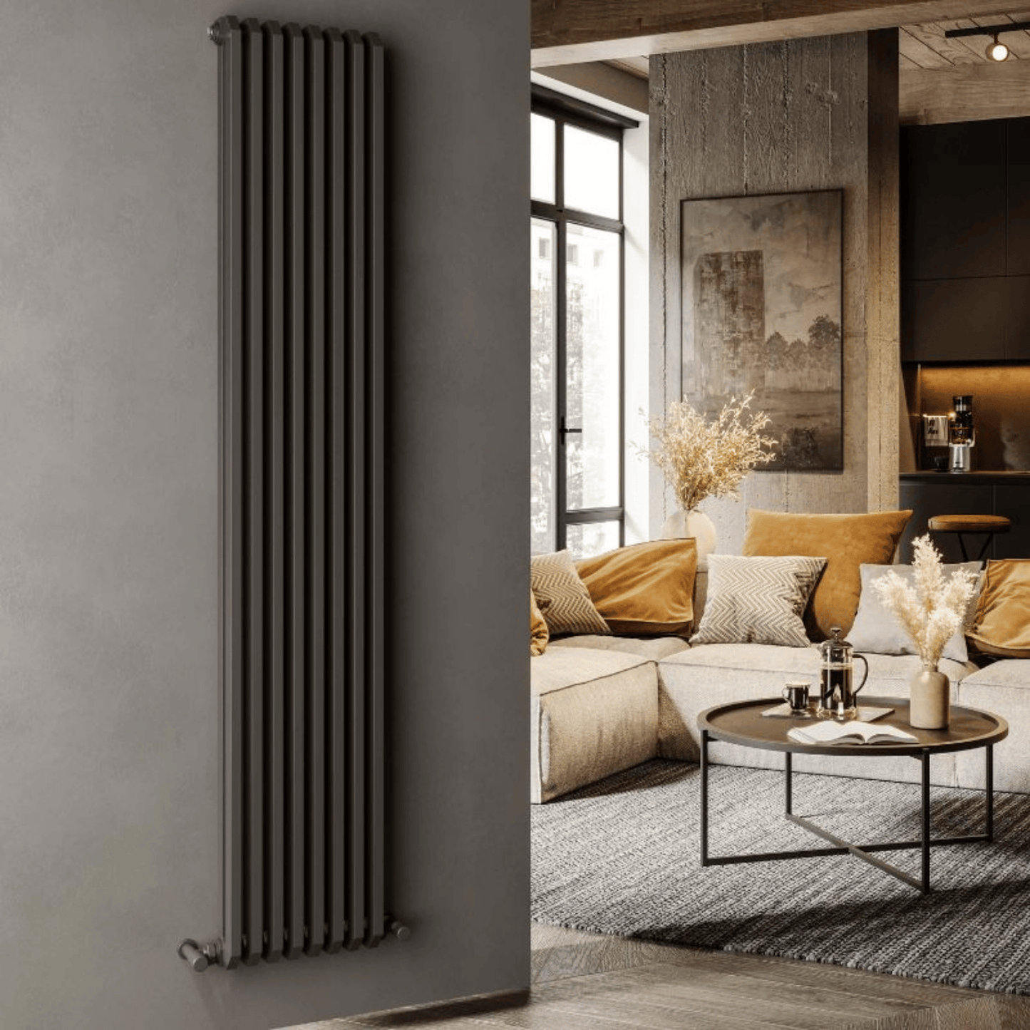 DQ Brunel Vertical Radiator - 1800mm x 348mm - Anthracite Texture (RAL 7016) - BRUNEL1800/8-A