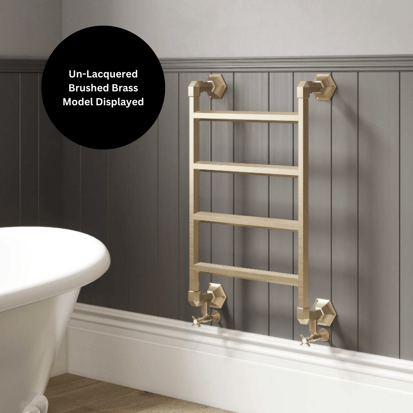 DQ Cantley Wall Mounted Towel Rail - 986mm x 700mm - Un-lacquered Polished Brass - CANTLEY-3-PBU