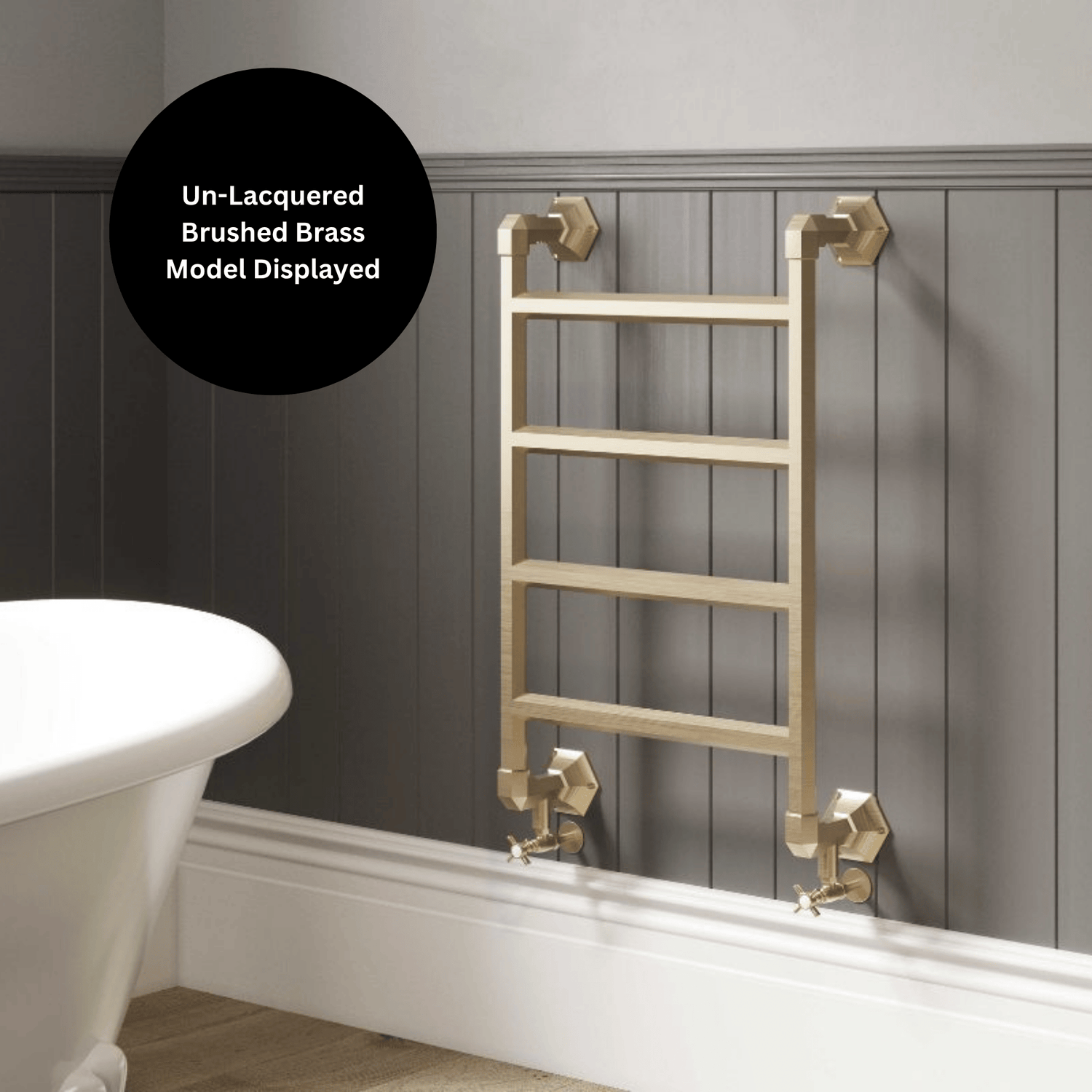 DQ Cantley Wall Mounted Towel Rail - 986mm x 700mm - Un-lacquered Polished Brass - CANTLEY-3-PBU