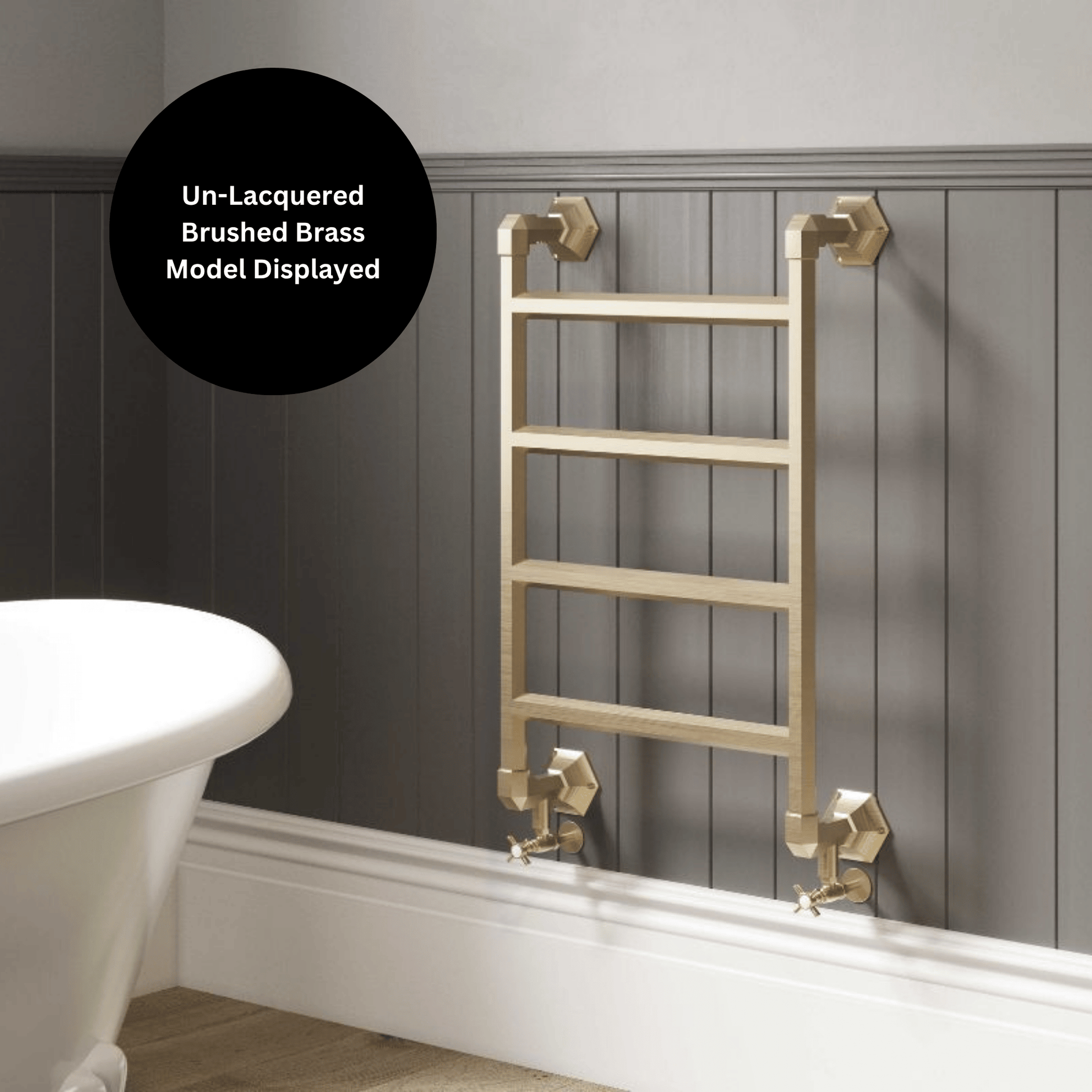 DQ Cantley Wall Mounted Towel Rail - 986mm x 700mm - Un-lacquered Polished Brass - CANTLEY-3-PBU