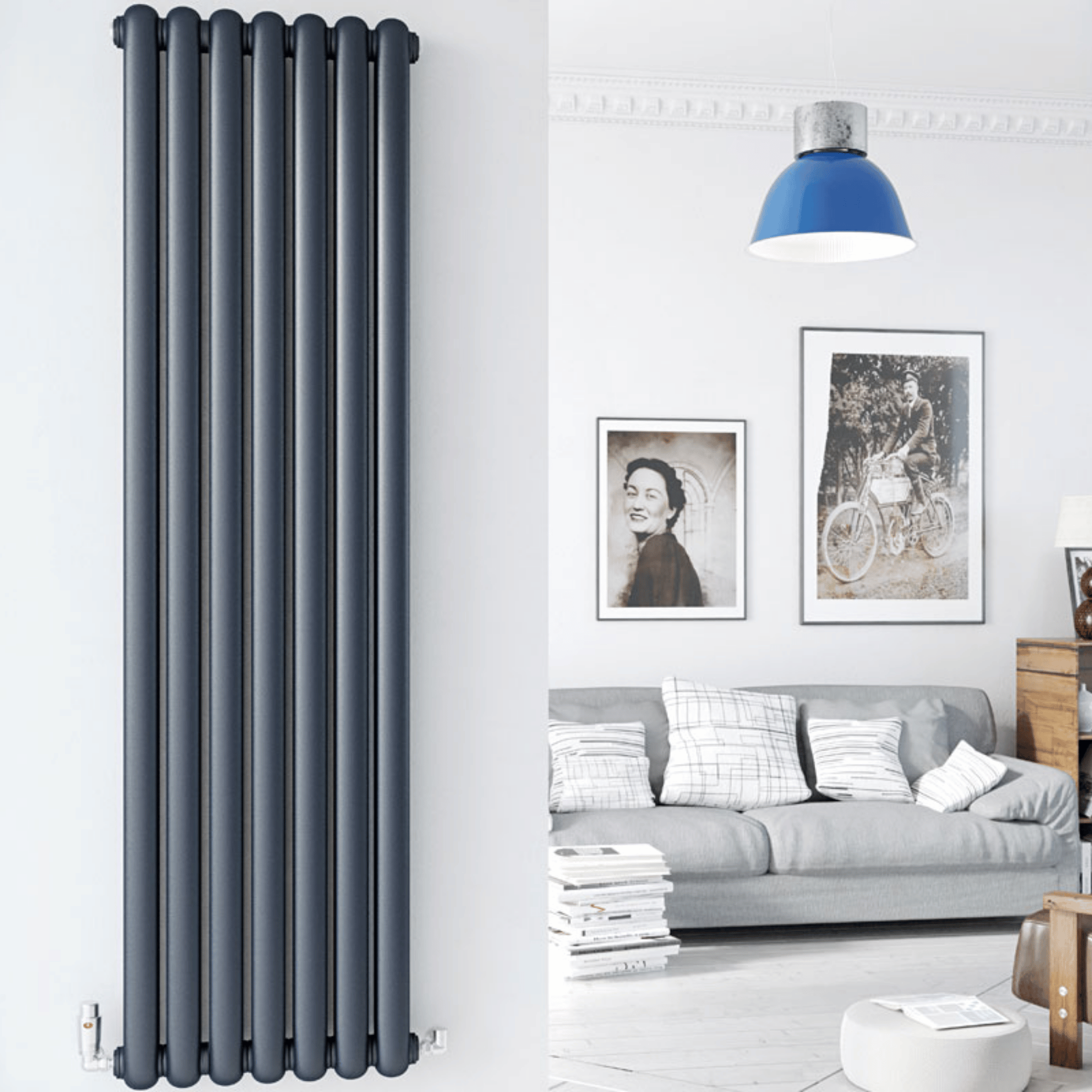 DQ Cassius Vertical Radiator - 1800mm x 230mm - Anthracite Texture (RAL 7016) - CASSIUS180/3-A