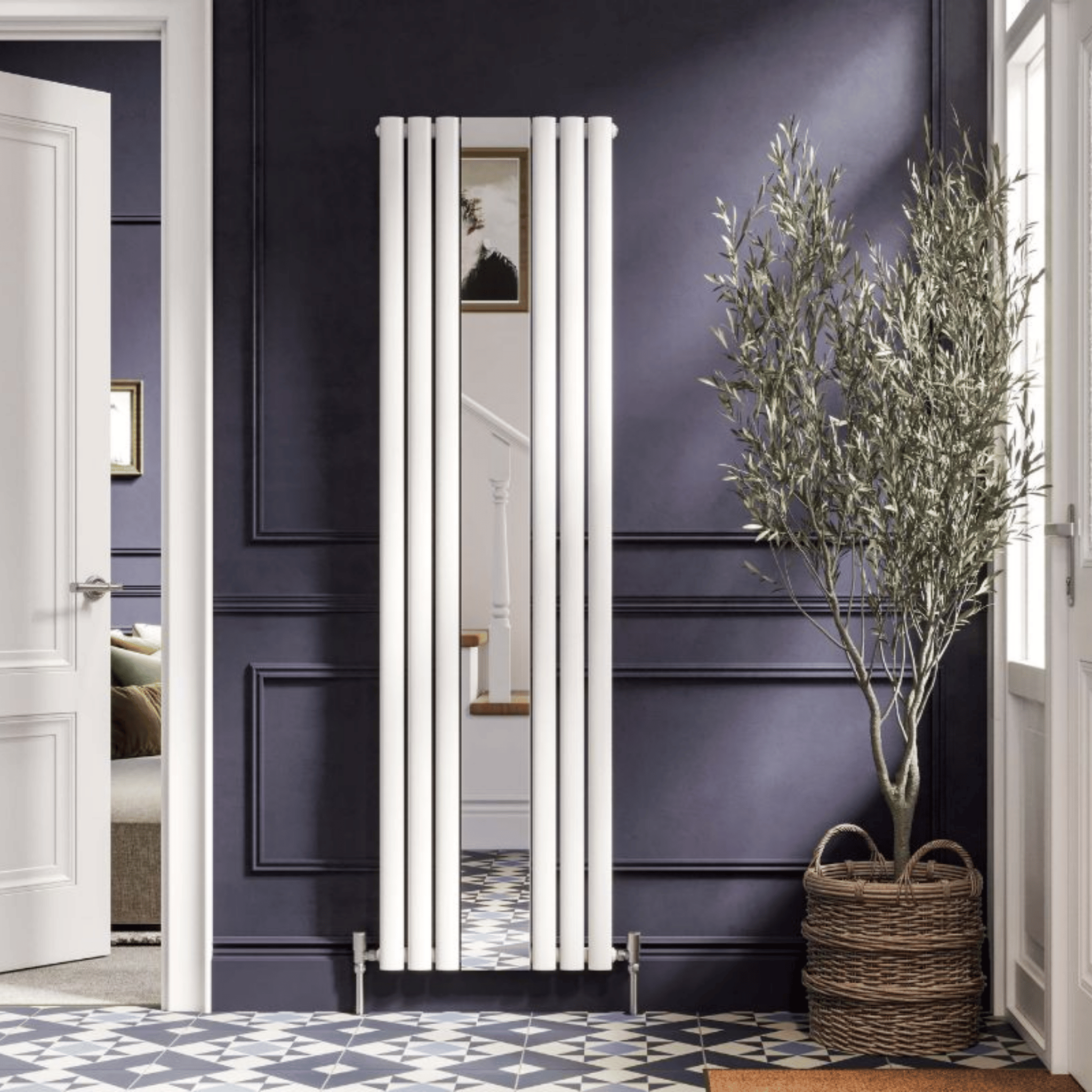 DQ Cove Mirror Vertical Radiator - 1800mm x 382mm - White Gloss (RAL 9016) - COVEM180/4-W