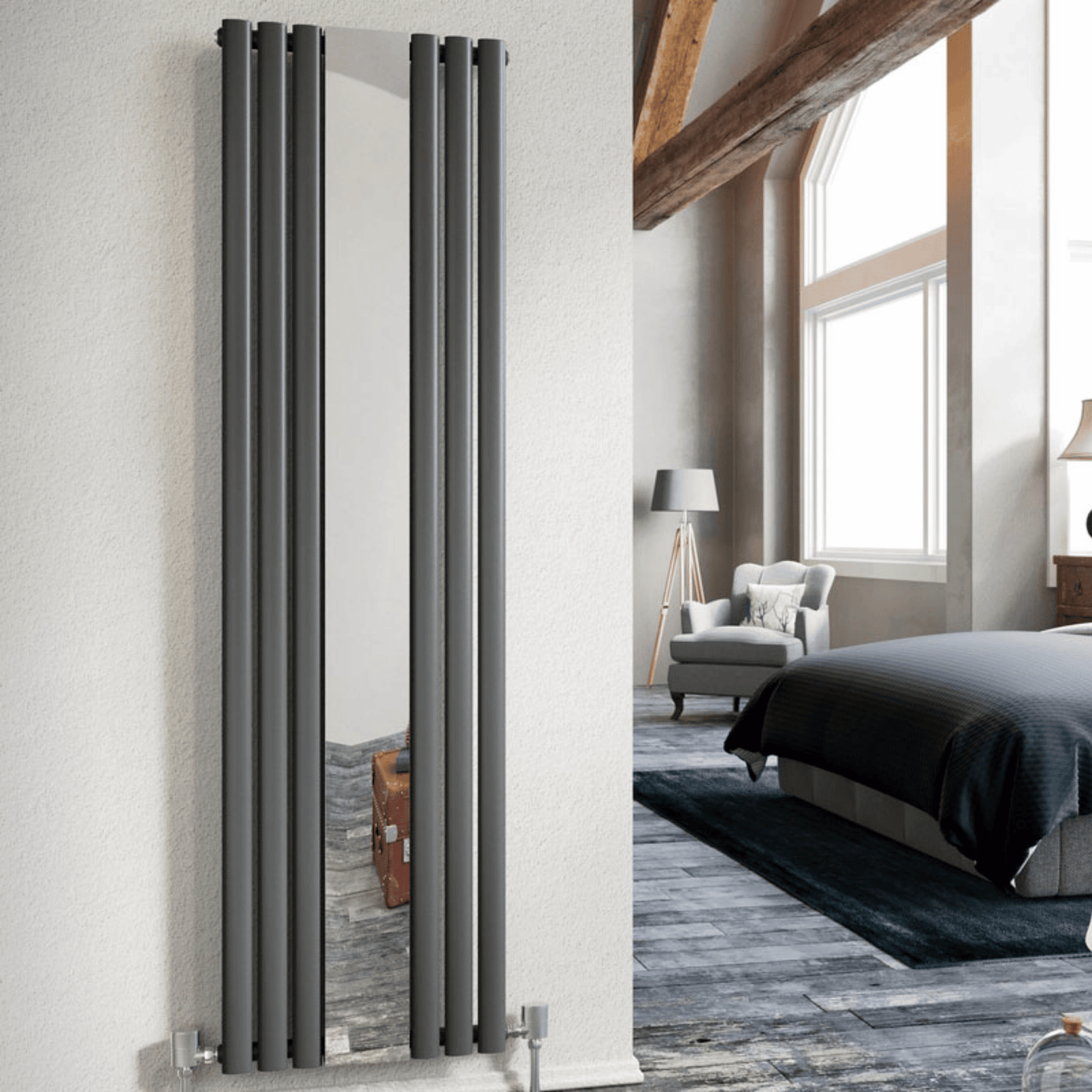 DQ Cove Mirror Vertical Radiator - 1800mm x 382mm - Anthracite Texture (RAL 7016) - COVEM180/4-A